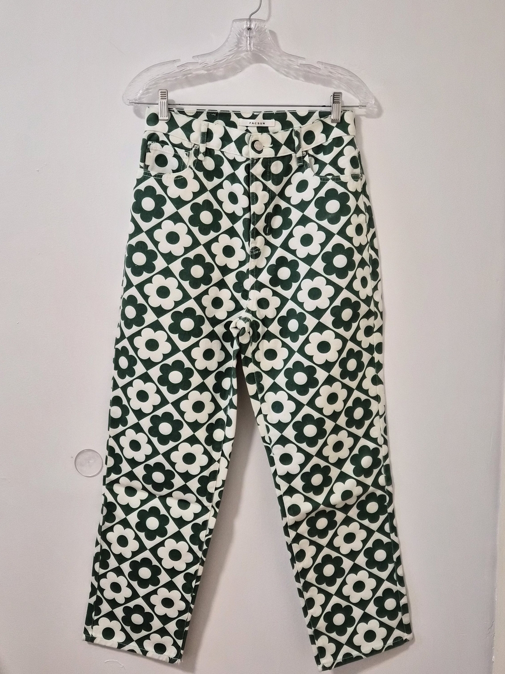 PacSun Green and White Floral Print Kids Pants